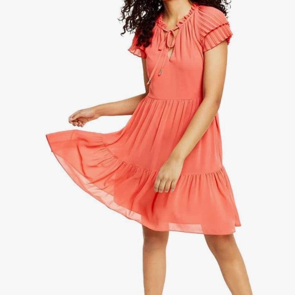 🌮NWT Vince Camuto Chiffon Pleated Sleeve Float Dress, Size 4P